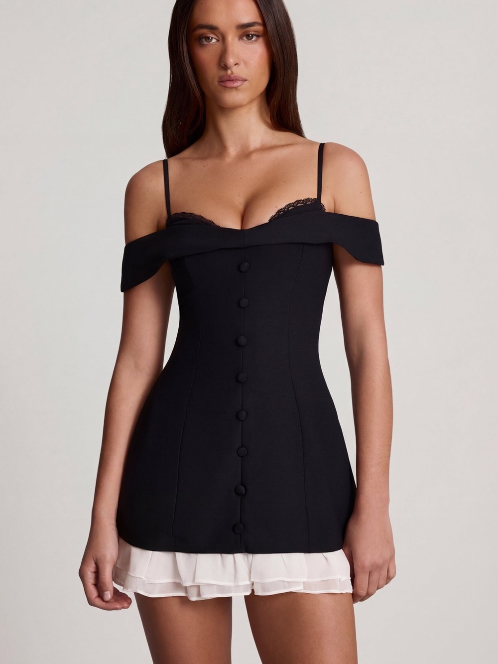 Oh Polly Maelie Off-Shoulder A-Line Mini Dress in Black